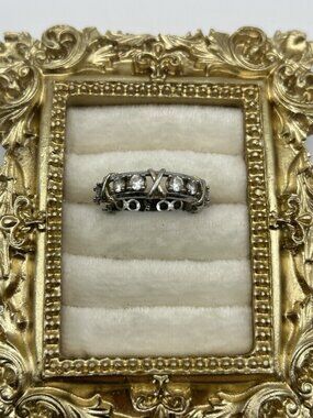 Sterling Silver 925 Eternity Band Ring Size 9 Clear Stone CZ Style X Wrap Design